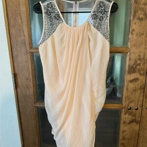 NWT Elegant Peach Sleeveless Dress with Embellished Shoulders